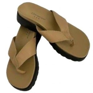 Covington Sandals Platform Flip Flop Tan Leather size  8.5 M